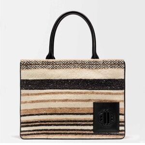 Maje Striped Wool Tote – French Boho Chic Shoulder Bag